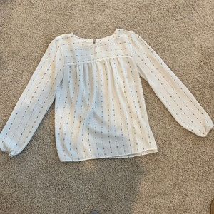 LOFT white long sleeve doe pattern blouse